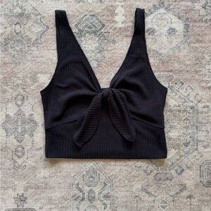 Black Ribbed Tie-Front Top Abercrombie & Fitch